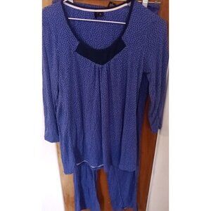 Womens Kensie 2-piece Pajama Set Small Blue Black Dotted Pattern
